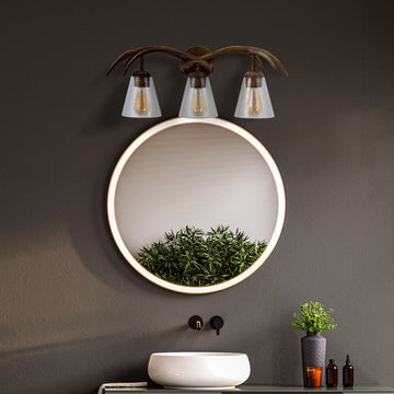 Wyatt 25.5" 3-Light Southwestern Bohemian Resin/Seeded Glass Faux Antler LED Vanity Light - JONATHAN Y